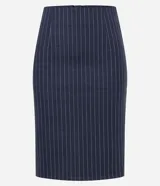 Pollera lápiz de viscosa con estampado de rayas verticales y cierre de cremallera en la espalda.