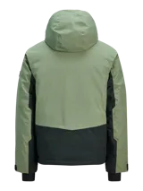 Campera técnica impermeable y cortaviento con capucha ajustable, diseñada para condiciones de frío, viento y lluvia. Confeccionada en tejido resistente, cuenta con cierre frontal con tapeta, bolsillos con cierre, ventilación bajo los brazos y ajustes en puños para evitar la entrada de nieve.