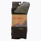 Pack de calcetines técnicos de caña media Merrell, diseñados para actividades outdoor, con refuerzos en zonas clave y diseño ergonómico.