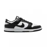 Championes Nike modelo Dunk Low Retro, en colores blanco y negro, confeccionados en cuero sintético, con diseño clásico de perfil bajo, suela de goma y cordones al tono.