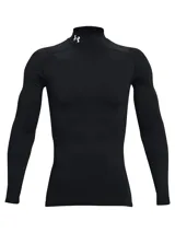 Remera de compresión Under Armour ColdGear Armour para hombre, de manga larga y cuello alto, color negro con logo blanco en el cuello.
