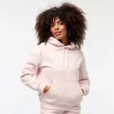 Buzo rosa de muletón con capucha, corte estándar y bolsillo canguro.