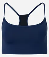 Top deportivo azul marino de poliamida, con diseño nadador, escote redondo y breteles finos.