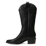 Botas texanas Miss Carol modelo Edna, color marrón oscuro, con diseño de costuras bordadas en la caña y en la puntera fina. Cuenta con tacón cubano y tiradores laterales.