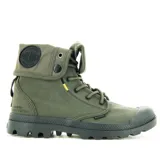 Botas Palladium Pampa Baggy unisex de lona color verde militar, con cuello plegable y suela de goma.