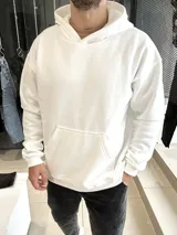 Canguro blanco de algodón con capucha y bolsillo tipo canguro.