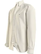 Camisa de hombre Tommy Hilfiger de corte regular, color crema con microestampado de puntos y logo bordado en el pecho.