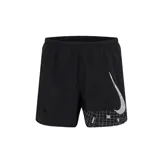 Short de running negro con cintura elástica, tecnología Dri-FIT y logo de Nike estampado en plateado.