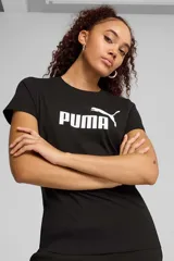 Remera Puma para mujer, modelo Ess No.1 Logo Tee, de color negro con el logotipo de la marca estampado en blanco en el pecho.