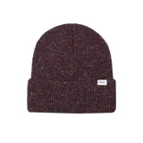 Gorro tipo beanie de lana con diseño acanalado y textura jaspeada multicolor. Presenta un dobladillo doblado y una etiqueta pequeña con el logo de la marca en el frente.