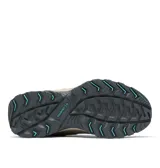 Championes de trekking Columbia modelo Crestwood Omni-Grip, color gris y beige con detalles en celeste, confeccionados en combinación de cuero y malla.
