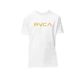 Remera blanca de algodón con logo RVCA estampado en color naranja en el pecho.