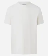 Remera de corte regular y manga corta, color celeste con textura vertical perforada y cuello redondo.