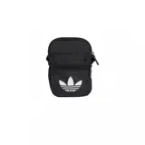 Bandolera pequeña Adidas Originals color negro, con cierre frontal y logo del trébol estampado en blanco.