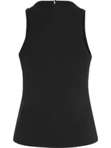 Remera negra acanalada sin mangas de corte slim, con cuello redondo y logo de Tommy Hilfiger bordado en el bajo.