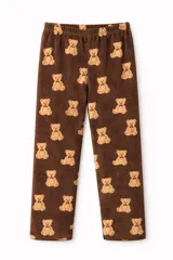 Pantalon de pijama de tela plush suave, con estampado de estrellas rosadas sobre fondo gris. Cuenta con cintura elastizada para mayor comodidad.