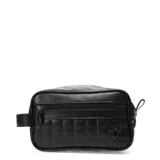 Necessaire Tiffosi de color negro, con diseño acolchado en cuadrille, cierre frontal y lateral, y logo metálico de la marca en la parte inferior.