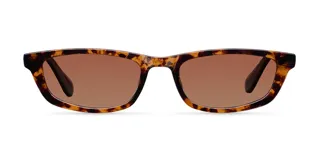 Lentes de sol rectangulares con montura Carey y lentes marrones polarizadas. Ofrecen protección UV400 y están fabricadas con materiales bio-based y propionato de celulosa.