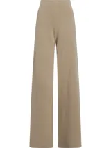 Pantalón de lana color beige, de corte recto y talle alto.