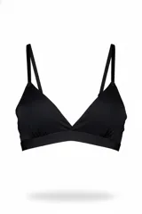 Sostén tipo triángulo color negro con breteles finos ajustables y banda elástica en la base.