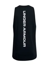Musculosa deportiva Under Armour de corte holgado con sisas caídas, confeccionada en tejido de mezcla de algodón, poliéster y elastano. Presenta el logo de la marca estampado en el centro del pecho.