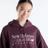 Canguro New Balance Trackside bordó, de corte extragrande, con capucha, cordón ajustable, bolsillo tipo canguro y logo bordado en el pecho.