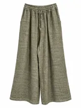 Pantalon ancho de lino color verde militar, con cintura elastizada y cordon ajustable.