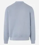 Suéter de punto liviano para hombre, con cuello redondo, mangas largas y textura acanalada horizontal. Presenta puños y ruedo ajustados.