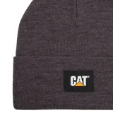 Gorro beanie Caterpillar de punto acanalado color negro, con vuelta y parche frontal de goma con el logo de la marca.