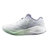 Championes de running Salomon Aero Blaze 4, color blanco con detalles en lila y verde menta. Incorporan parte superior de malla técnica transpirable, entresuela acolchada optiFOAM² y suela de gran tracción.