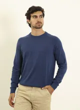 Sweater Harrington Label de punto color azul oscuro, con cuello redondo y mangas largas.