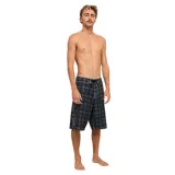Short de baño Billabong de largo extendido, color negro con diseño a cuadros en tonos grises y blancos, cordón ajustable en la cintura y detalle de logo estampado en la pierna izquierda.