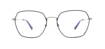 Armazón de metal con forma geométrica, color plateado y detalles en negro.