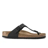 Sandalias Birkenstock Gizeh modelo BF en color negro, con diseño tipo dedo y tira ajustable con hebilla metálica. Cuentan con plantilla anatómica de corcho y suela de EVA.