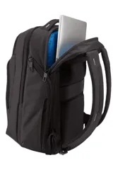 Mochila Thule Crossover 2 de 30L en color azul, diseñada para organizar y proteger dispositivos electrónicos. Cuenta con compartimentos acolchados para laptop de hasta 15,6 pulgadas y tablet, bolsillo SafeZone resistente a impactos para objetos frágiles, PowerPocket para gestión de cables y bolsillo con bloqueo RFID. Fabricada con materiales ligeros y resistentes a la intemperie.