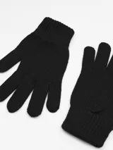 Guantes de punto tejido, color negro, con puño elástico acanalado.