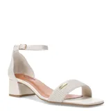 Sandalias de tacón bajo Bottero, color blanco, con tira frontal texturizada, puntera cuadrada y pulsera ajustable al tobillo con hebilla metálica dorada.