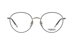 Armazón para lentes Lancel modelo 90001 col 2, de metal color negro con detalles dorados y forma redonda.
