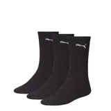 Pack de tres pares de medias tipo crew marca Puma, color negro, con logo bordado en blanco en la parte superior.