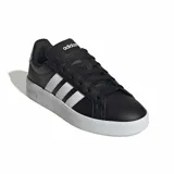 Championes Adidas Grand Court 3.0 J, color negro con las tres rayas distintivas de la marca en blanco y suela blanca.