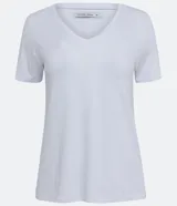 Blusa básica de manga corta y escote en V, color verde lima pálido.