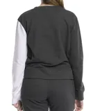 Buzo deportivo Umbro de cuello redondo, con diseño bicolor que presenta cuerpo y manga derecha en gris oscuro, y manga izquierda en blanco. Incluye el logo de la marca estampado en el frente.