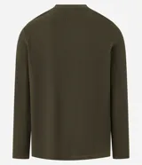 Remera de hombre color verde militar, de corte recto con cuello redondo y manga larga. Presenta una textura vertical con iconos repetidos de flechas hacia arriba.