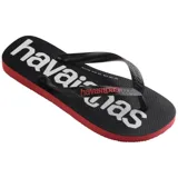 Ojotas Havaianas Top Logomania 2, color negro con logo en blanco y detalles en rojo.