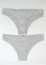 Pack de dos bombachas culotte de microfibra azul marino, con cintura y aberturas de pierna con encaje. Fundillo 100% algodón.