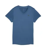 Remera de mujer Puma Essentials con escote en V, manga corta y corte regular. Presenta el logo de la marca estampado en el pecho y cuenta con tecnología dryCELL para mayor transpirabilidad.