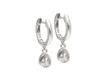 Aros tipo argolla de plata 925 con dije colgante en forma de gota con circonia engarzada.