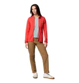 Campera polar Columbia Essential Hike Grid Omni-Wick color rojo, con cuello alto, cierre frontal completo, bolsillos laterales y un bolsillo con cierre en el pecho.
