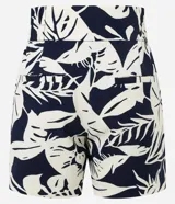 Short de corte sastrero con cintura alta y estampado tropical. Presenta cierre frontal con doble abotonadura.