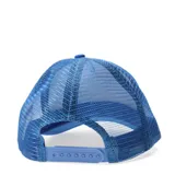 Gorra tipo trucker color azul real, con panel frontal de tela y paneles laterales y traseros de malla. Presenta un parche circular blanco con el logo y texto 'Outdoors Supply North Sails Est. 1970' en el centro.